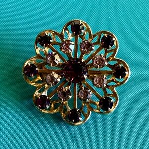Vintage Purple Rhinestone Flower Brooch Pin